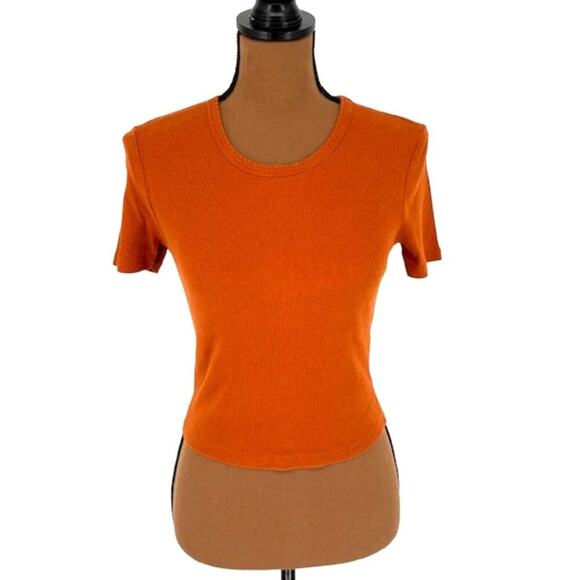 Zara Rust Orange Babydoll Tee in Rubbed Cotton – Size Small - Picture 1 of 6